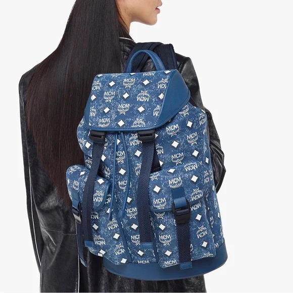 Blue denim MCM backpack Medium Stark Backpack in Monogram Denim Jacquard Blue | MCM ®US main image 4